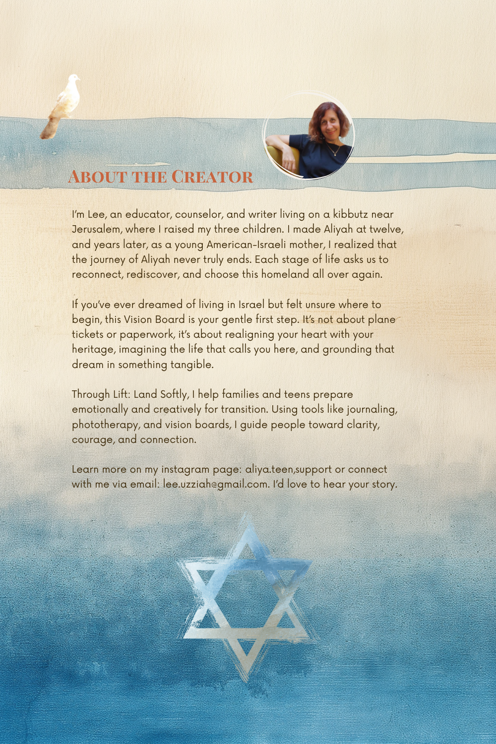 Portrait of Lee Uzziah, creator of Israel Dream Lab, educational counselor, phototherapy and writer.