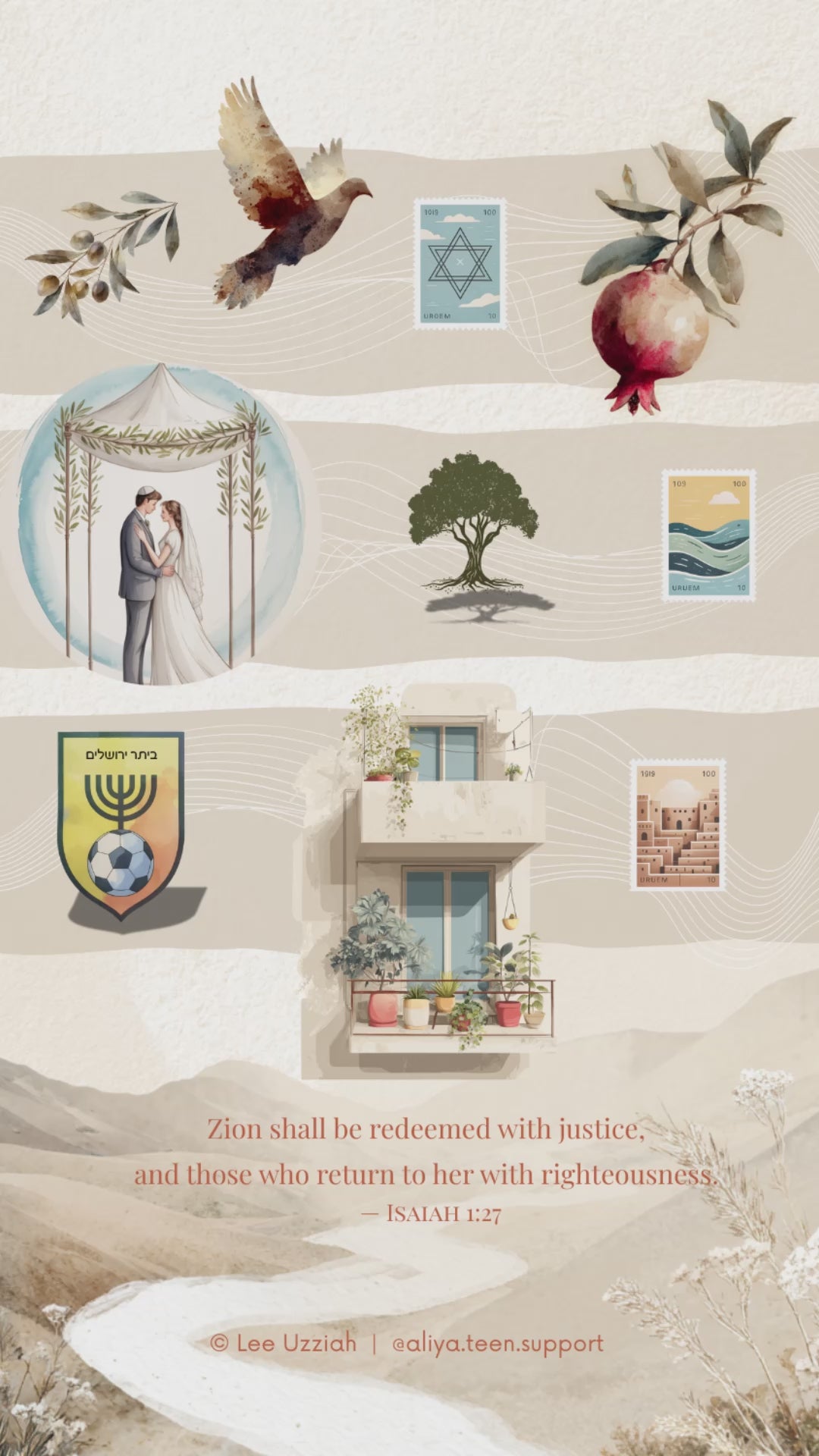 Short video flipping through the Aliyah Vision Board Kit pages, showing printable Jewish and Israel-themed designs.